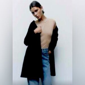 Zara Black Long Open Coat With Pockets